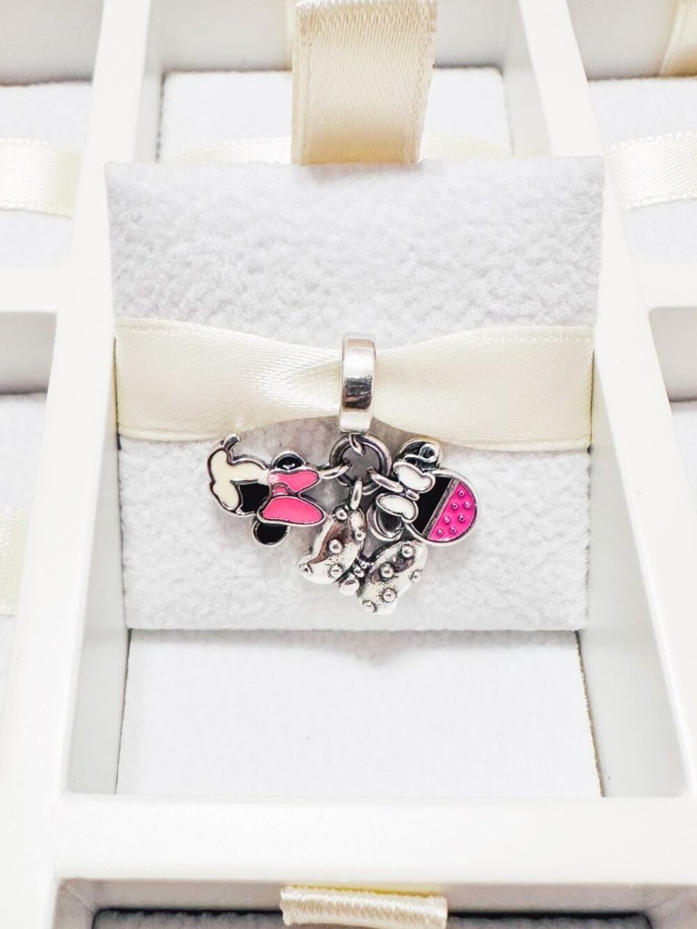 925 Sterling Silver Minnie Mouse Icons Dangle Charm Fits Pandora Bracelets